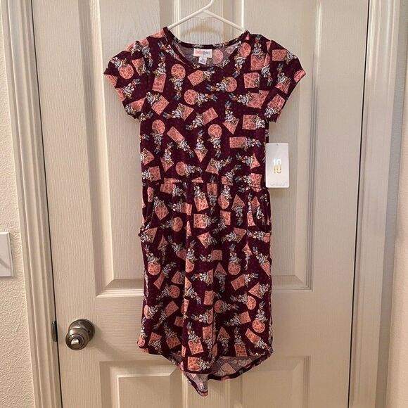Lularoe Disney Daisy Duck Mae Dress Geometric Floral Girls Size 10 NWT - Picture 1 of 12